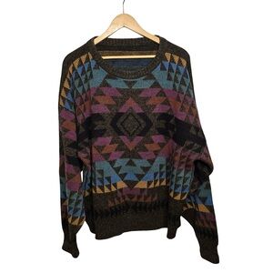 Vintage Wool Southwest Geometric Aztec Pattern Sweater Multicolor‎ Pullover